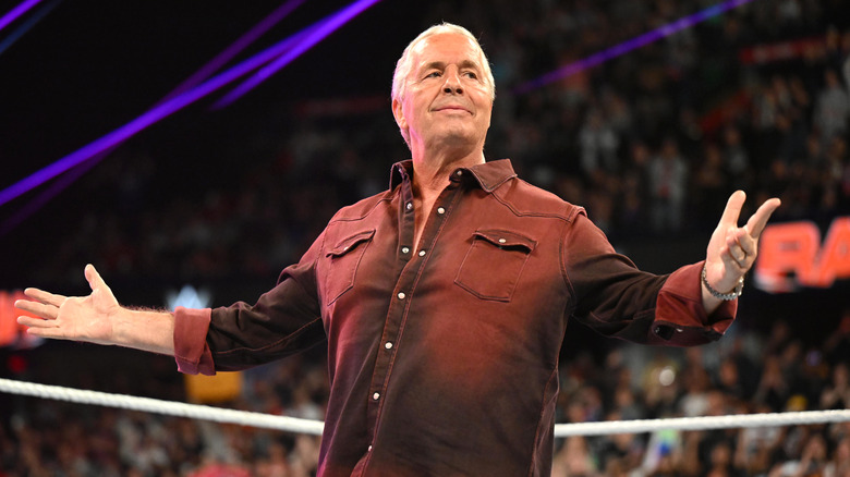 WWE Hall of Famer Bret Hart makes his entrance during Monday Night RAW at the Scotiabank Saddledome on September 9, 2024 in Calgary, Canada.