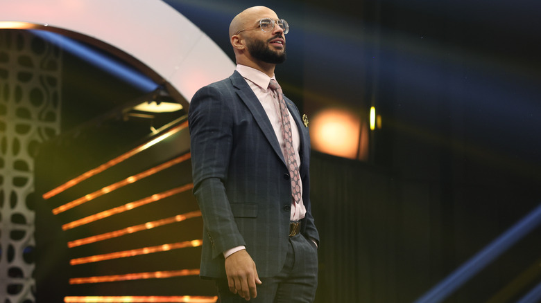 Ricochet wearing a suit