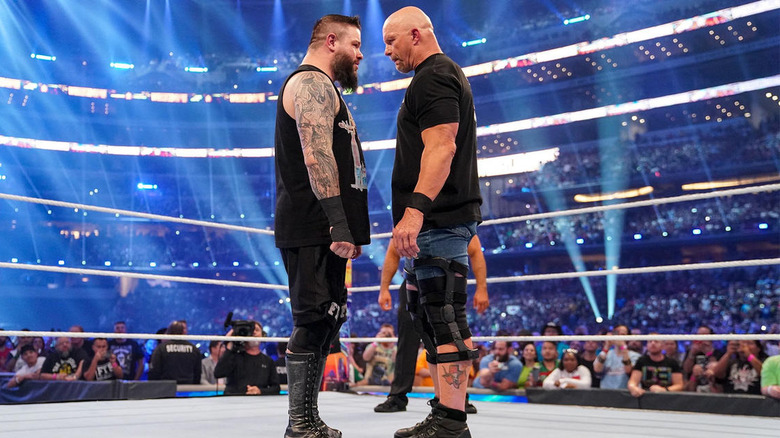 Kevin Owens face to face with Steve Austin