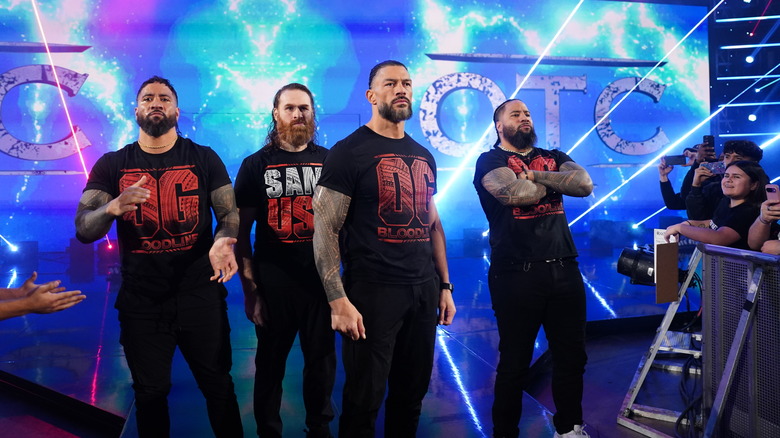 The Bloodline stands on the entry way on "WWE SmackDown."