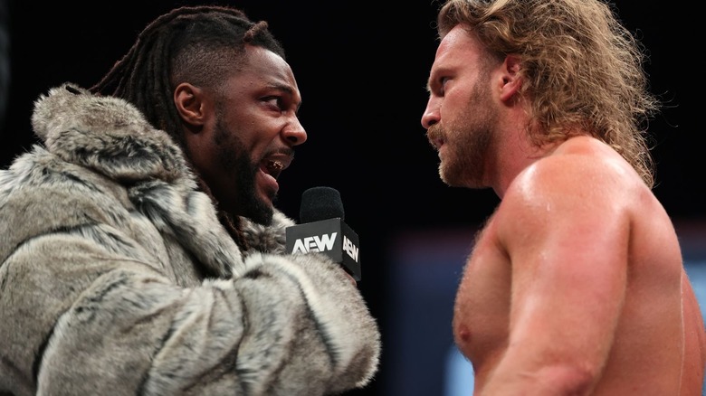 Swerve Strickland talking to Adam Page on the mic on "AEW Dynamite."