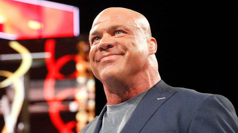 Kurt Angle smiling while appearing on "WWE Raw"