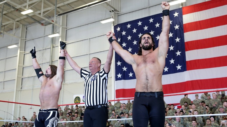 AJ Styles and Seth Rollins at Tribute to the Troops