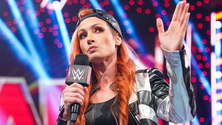 Becky Lynch delivers a promo in the ring on an episode of "WWE Raw."