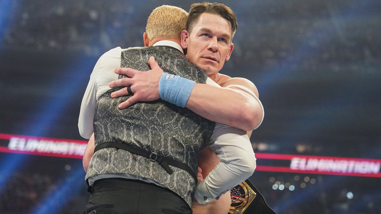 John Cena embraces Cody Rhodes at WWE Elimination Chamber