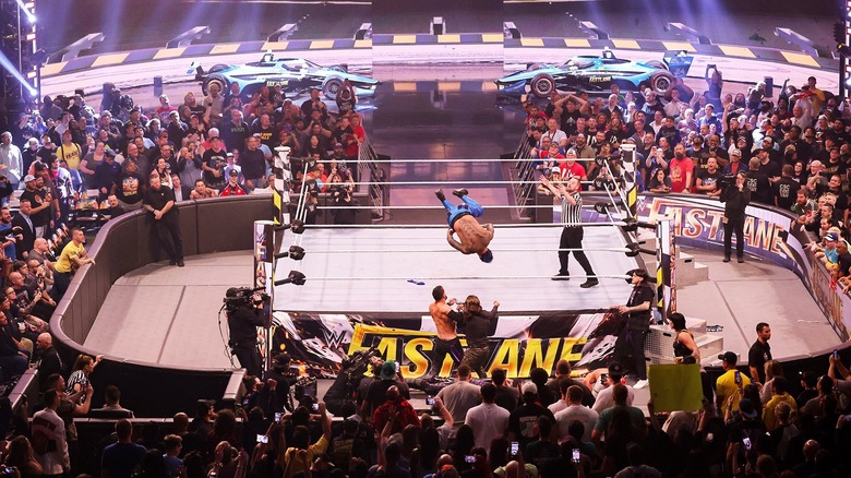 Wide shot of crowd watching WWE Fastlane 2023