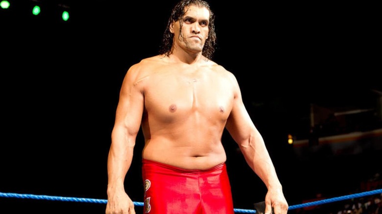The Great Khali stands in the ring before a match on WWE TV.