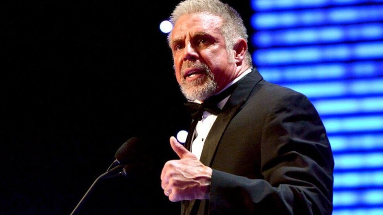 Ultimate Warrior delivers his acceptance speech during his induction into the WWE Hall of Fame.