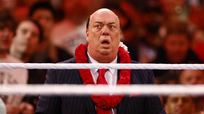 Paul Heyman with a shocked expression