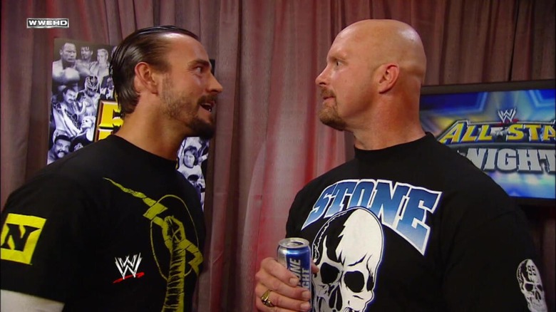 CM Punk confronting "Stone Cold" Steve Austin backstage. "RAW," 2011