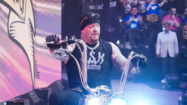 The Undertaker rides into Netflix's LA Premiere of WWE Monday Night RAW at Intuit Dome on January 6, 2025 in Inglewood, California.