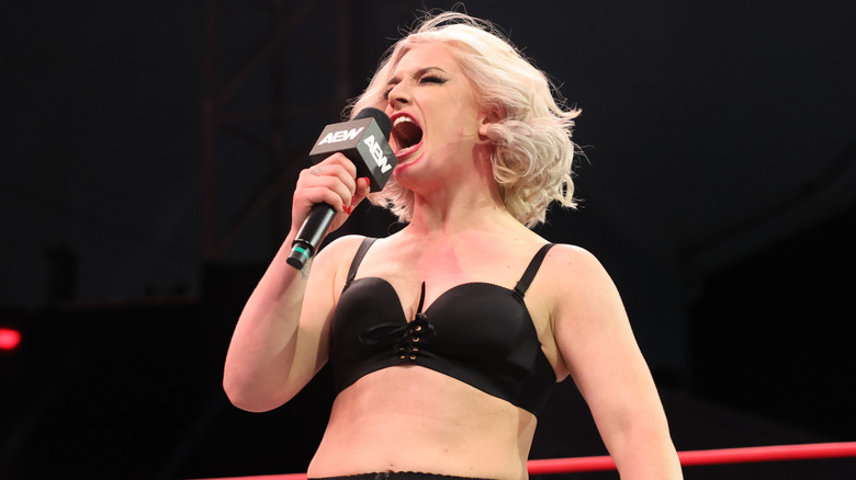 "Timeless" Toni Storm yelling into a microphone