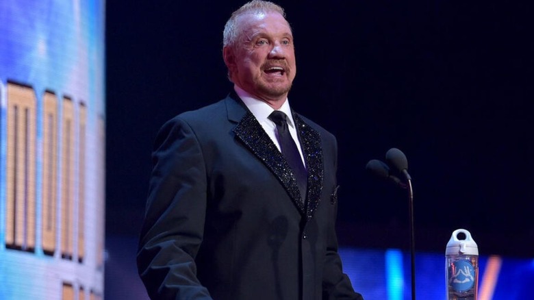 "Diamond" Dallas Page delivers a speech during his induction into the WWE Hall of Fame.