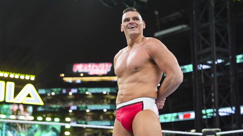 GUNTHER enters the ring during Night One of WrestleMania 40 at Lincoln Financial Field on April 6, 2024 in Philadelphia, Pennsylvania