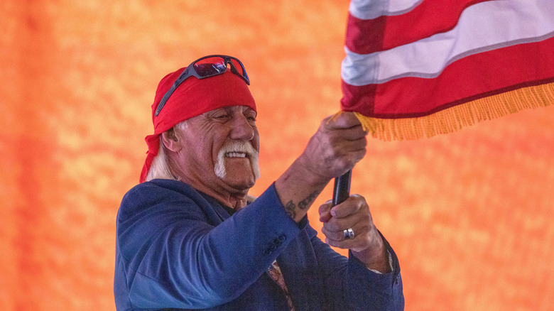 Hulk Hogan waves an American Flag