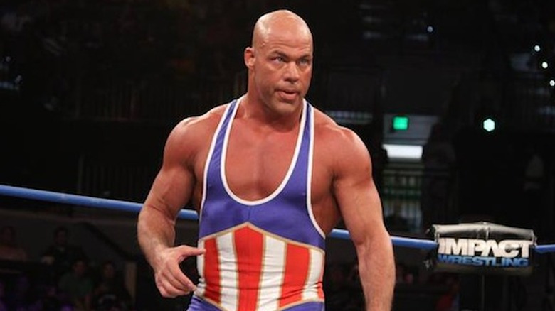 Kurt Angle prepares for battle in a match in TNA