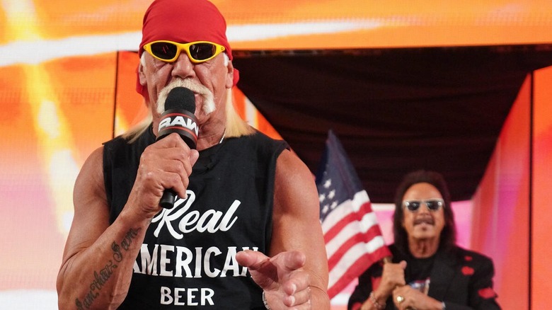 Hulk Hogan promotes his new Real American Beer at the premiere of "WWE Raw" on Netflix