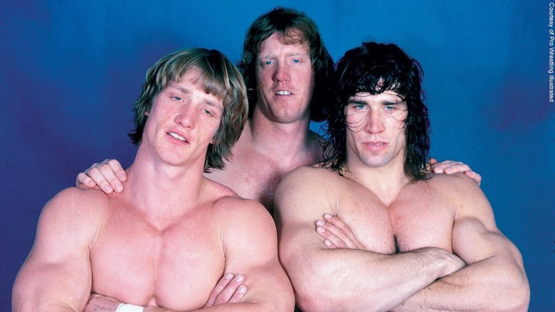 David Von Erich (back), Kevin Von Erich (left), and Kerry Von Erich (right)