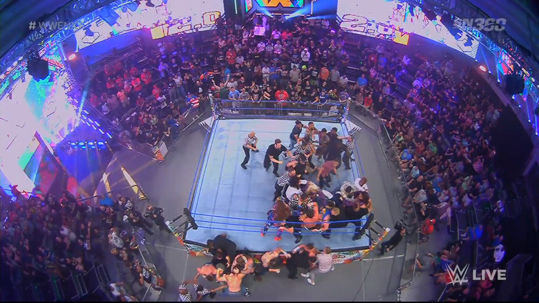 A massive pull apart brawl in the ring