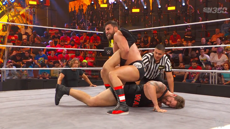 Gulak with a Single Leg Boston Crab locked in