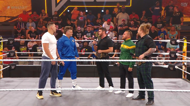 The two teams in the ring