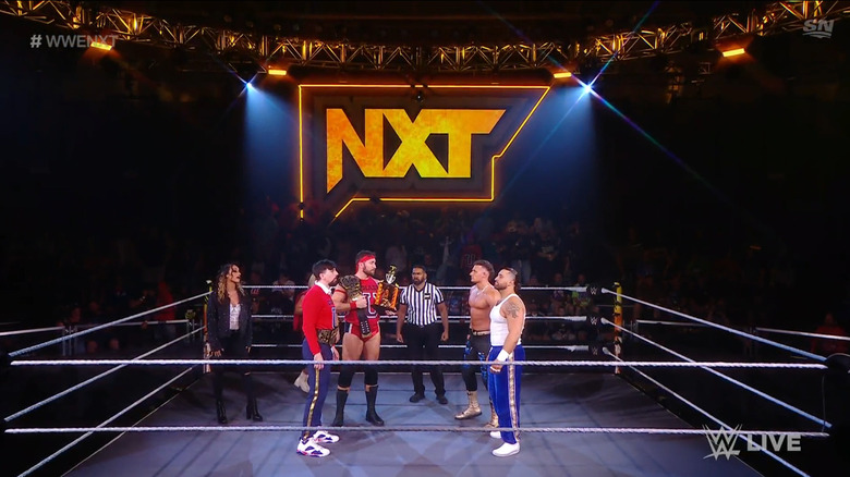 The two teams in the ring