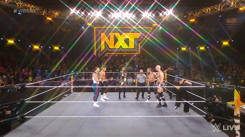 The two teams in the ring