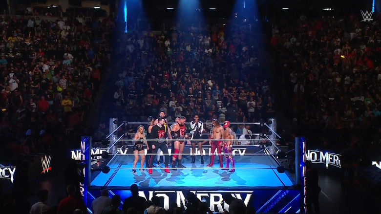 The two teams in the ring