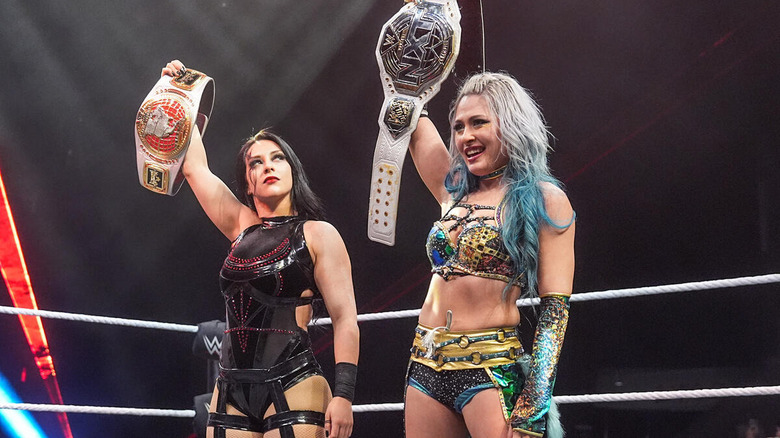 Stephanie Vaquer eyes Giulia's NXT Women's title while holding up her own NXT Women's North American title at Vengeance Day