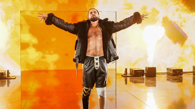 Seth Rollins conducting his entrance on "WWE Raw."