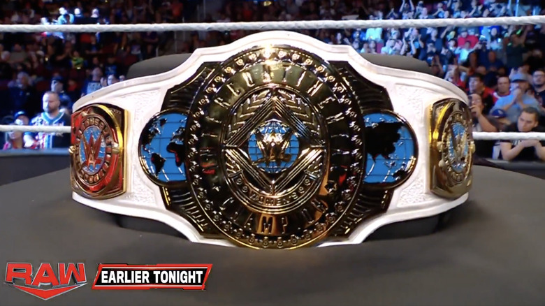 The new women's Intercontinental Championship (as shown to the crowd before "WWE Raw" began)