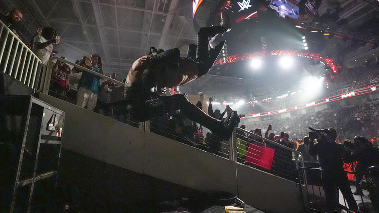 Damian Priest dropping Finn Balor from a great height on "WWE Raw"