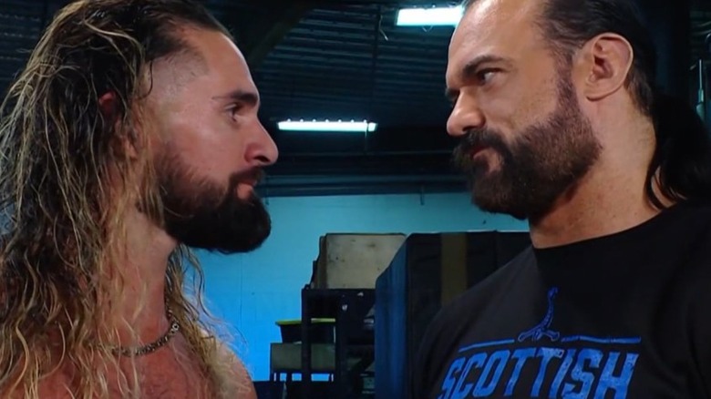 Drew McIntyre and Seth Rollins face-to-face during "WWE Raw"