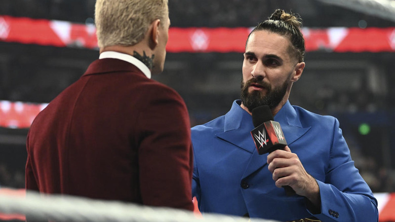 Seth Rollins talking to Cody Rhodes