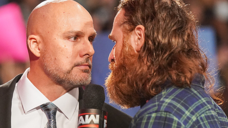 Adam Pearce stares down Sami Zayn on "WWE Raw"