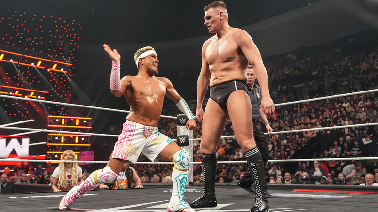 Akira Tozawa delivering a chop to GUNTHER