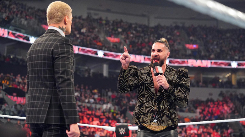 Seth Rollins talking to Cody Rhodes