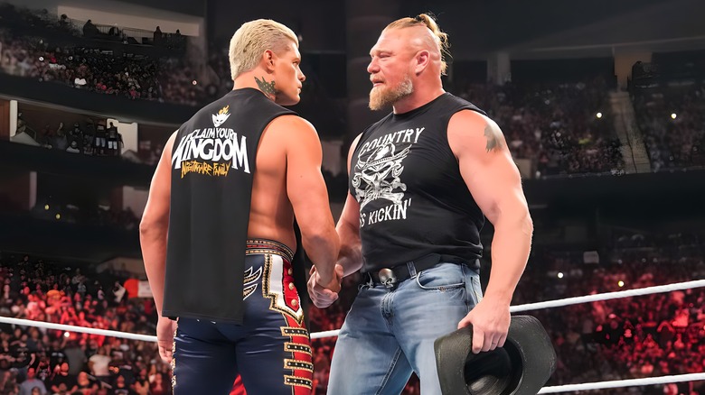 Cody Rhodes and Brock Lesnar shaking hands