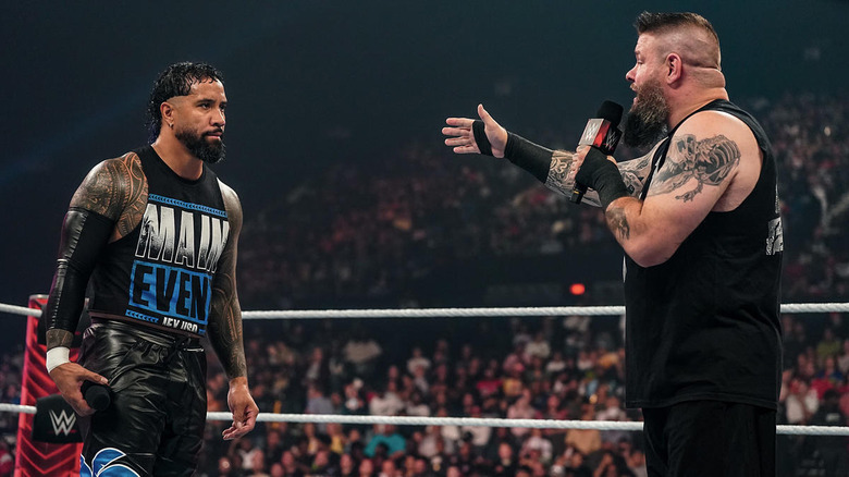 Jey Uso talking to Kevin Owens