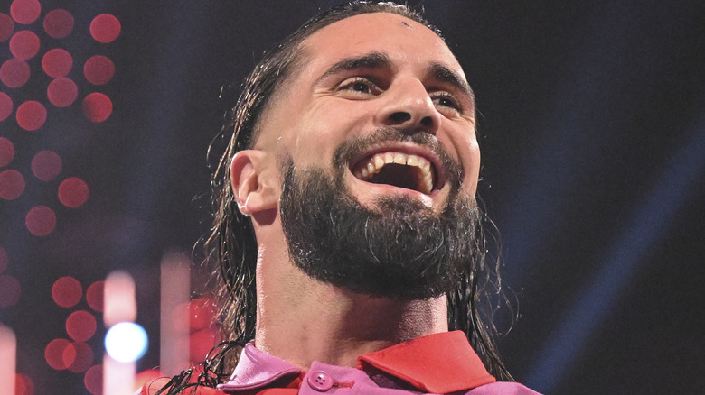 Seth Rollins on the microphone