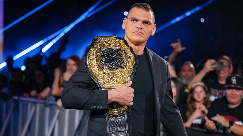 GUNTHER with his World Heavyweight Championship on the ramp