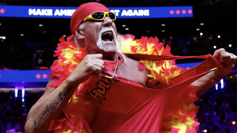 Hulk Hogan with his trademark shirt tearing move