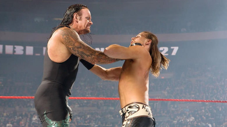 Undertaker choking Shawn Michaels at WWE Royal Rumble 2008.