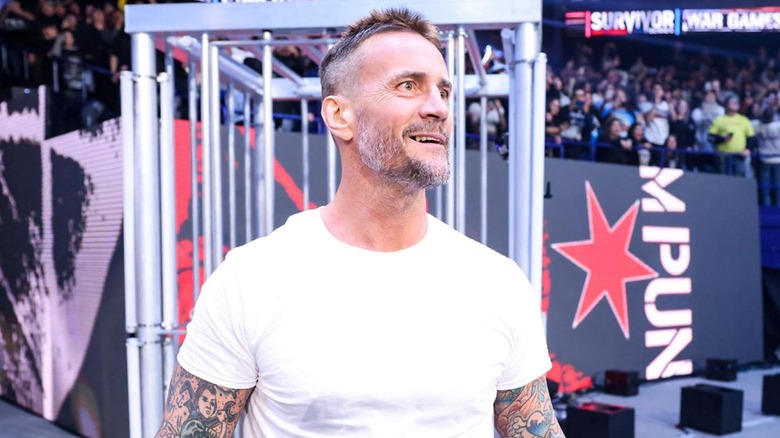 CM Punk looks to the crowd after returning in Chicago at WWE Survivor Series: War Games.