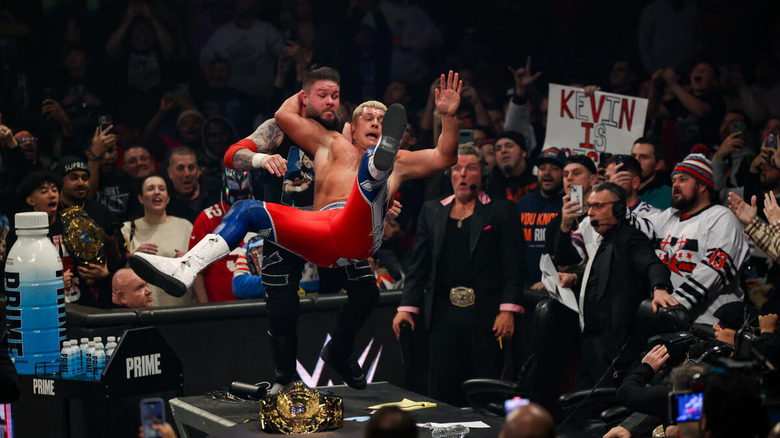 Cody Rhodes hits RKO on the announce table at Saturday Night's Main Event