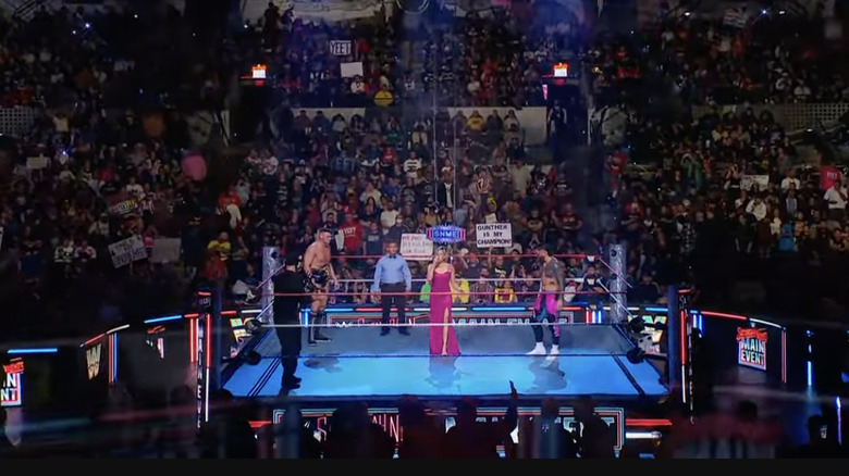 GUNTHER and Jey staring each other down in the ring