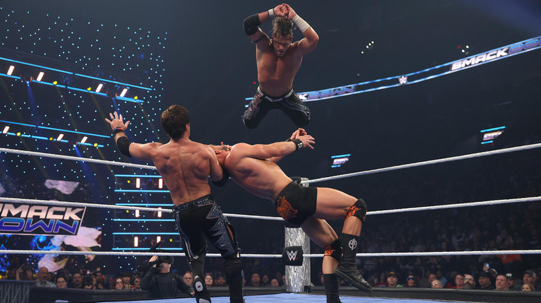 Alex Shelley and Chris Sabin hit Austin Theory with Skull and Bones on "WWE SmackDown."