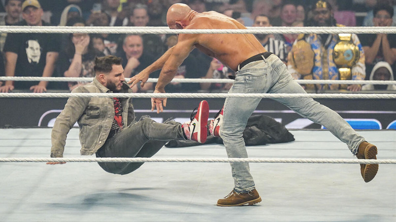 Tommaso Ciampa pushes Johnny Gargano down on "WWE SmackDown."