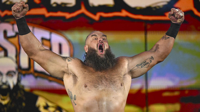 Braun Strowman poses during his entrance on "WWE SmackDown."