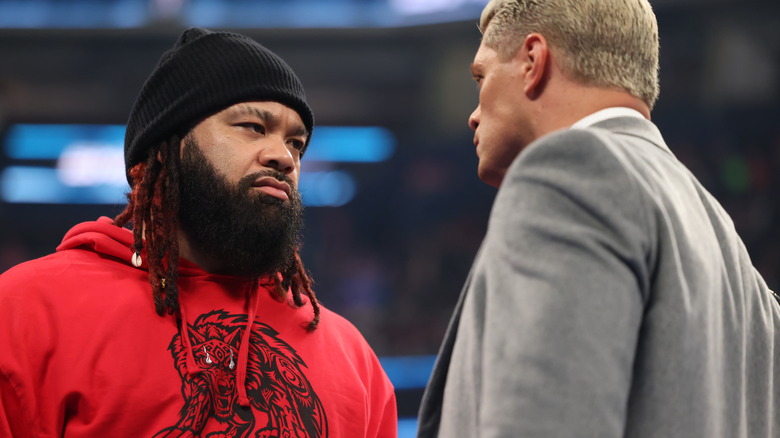 Jacob Fatu stares down Cody Rhodes on "WWE SmackDown"